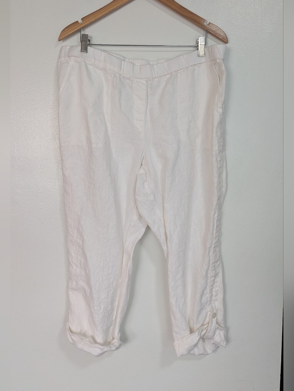 Pure Jill By J. Jill Size XL White 100% Linen Elastic Waist Crop Pants